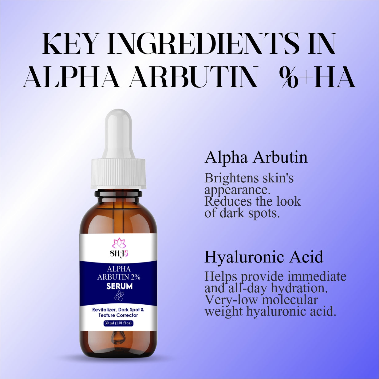 Alpha Arbutin Serum 2% + Hyaluronic Acid – Dark Spot Corrector for Face – Brightening & Hydrating Facial Serum – Reduces Hyperpigmentation, Uneven Skin Tone & Acne Scars – 30ml