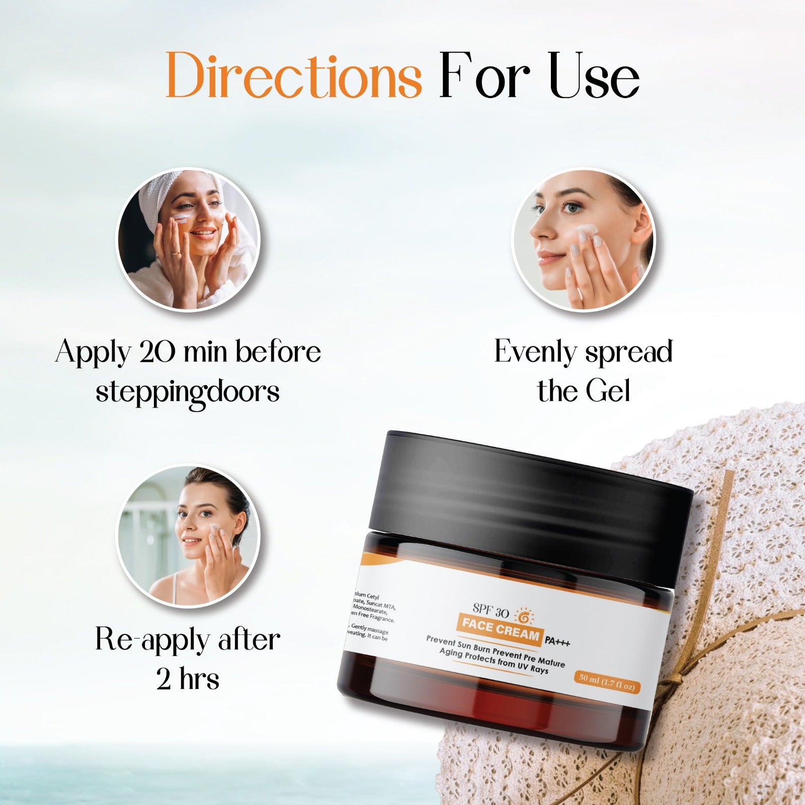SPF 30 Face Moisturizer – Lightweight Daily Facial Sunscreen & Hydrating Cream – Broad Spectrum UVA/UVB Protection – Non-Greasy, Suitable for All Skin Types